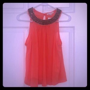Coral chiffon beaded top